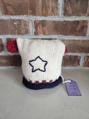 Handmade Baby Americana 4th Of July Knit Star Pom Pom Hat